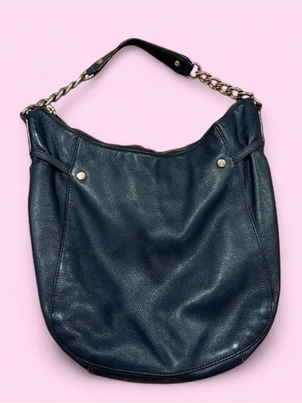 Michael Kors Black Pebbled Leather Hobo with Gold Chain Detail